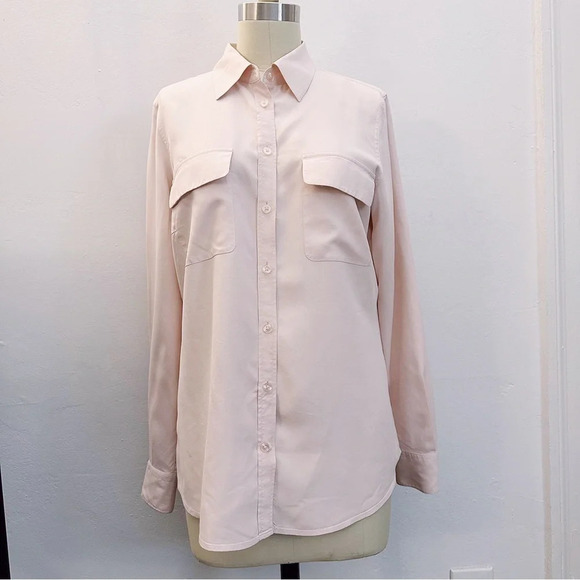 Go Silk Charmeuse Shirt Button Down Front Blouse Light Pink - Picture 2 of 10